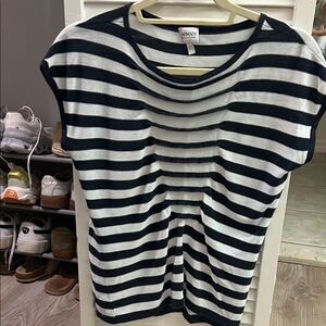 Giorgio Armani Women's Navy and White Striped Short Sleeve Top